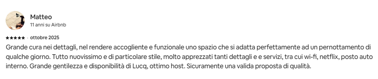 Recensione ospite Matteo su Airbnb