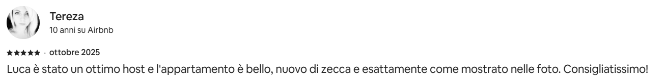 Recensione ospite Tereza su Airbnb